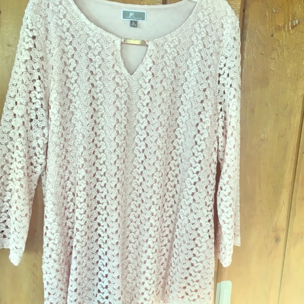 Pale pink NWT lace overlay with gold detail blouse